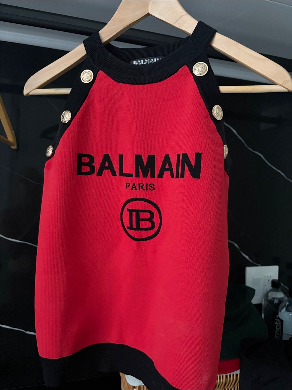 Balmain designer inspired  Red Logo Knit Tank - price reflects authenticity